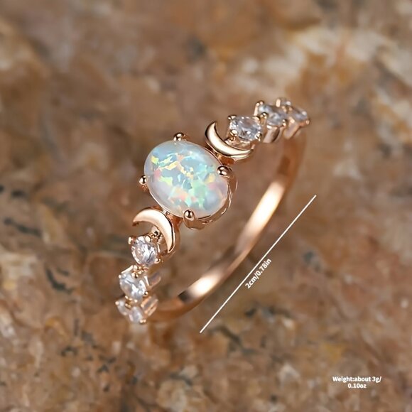 A Delicate And Elegant Artificial Oval-cut Moonstone Ring With Australian - Picture 1 of 5